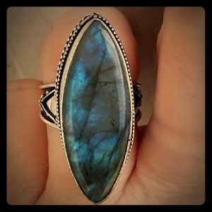 New Huge Labradorite 925 Silver Statement Ring.